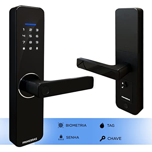 Fechadura Digital Reversível Biométrica de Embutir Primebras Com Biométria + Senha+ Chave Para Porta de Madeira